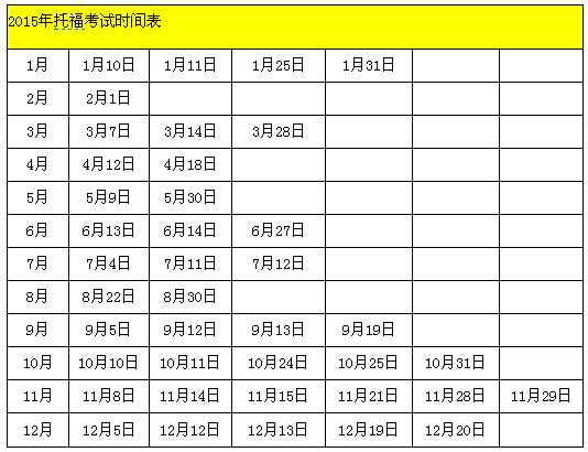 2015年托福考试时间表(官方最新)