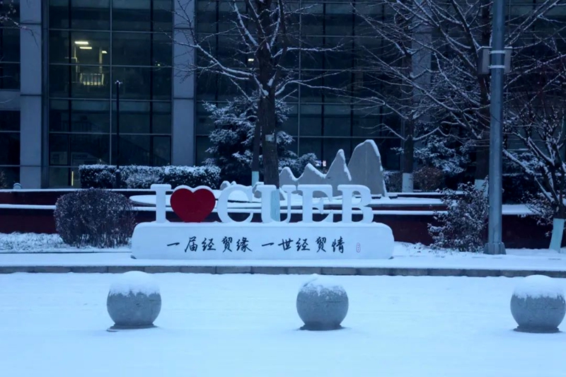 首都經濟貿易大學：初雪過后，校園景色更顯朦朧之美。校方供圖