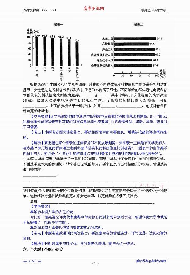2009高考广东语文卷试题及答案 (13)--人民网教