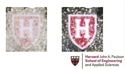 元流體通過哈佛徽標展示其可調光學性質。圖片來源：哈佛海洋研究所