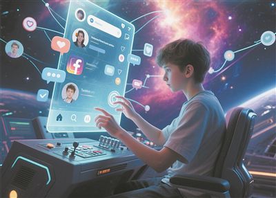 青少年通过社交媒体与朋友交流。图片由AI生成